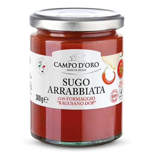 Arrabbiata Tomatensauce mit Caciocavallo Ragusano DOP, Villa Reale, Sizilien